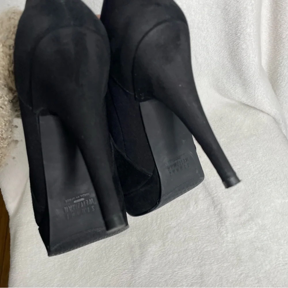 Stuart‎ Weitzman Hold Me Black Suede Platform Stiletto Ankle Bootie Size 6.5 M